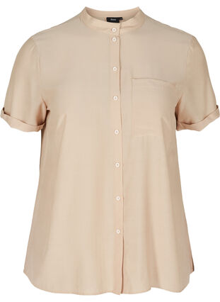 Short-sleeved shirt with a round neckline, Warm Taupe, Packshot image number 0