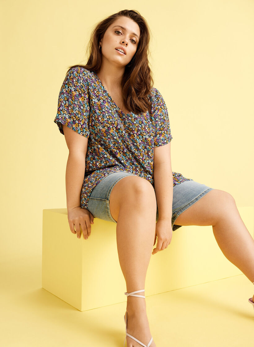 Floral viscose tunic with short sleeves, Ditsy AOP, Image image number 0