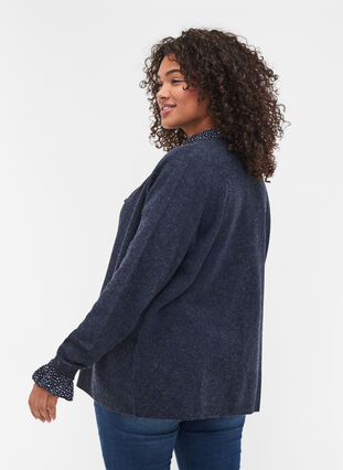 Short melange knitted cardigan with button fastening, Night Sky Mel., Model image number 1