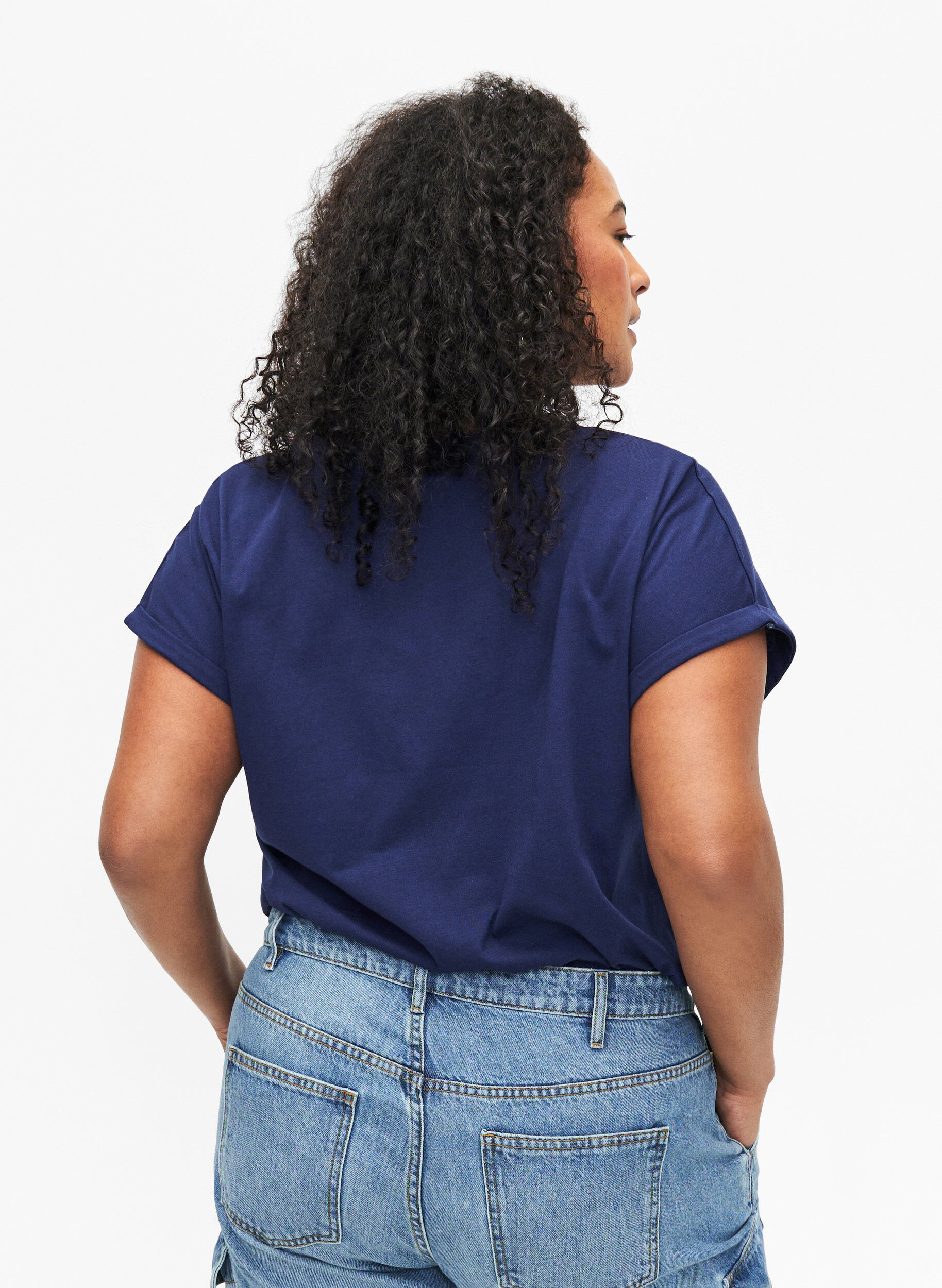 Zizzifashion Organic cotton T-shirt with gold print, Med.Blue Gold Flower, Model image number 1