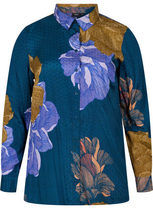Long-sleeved, floral viscose shirt, Reflecting Pond AOP, Packshot image number 0