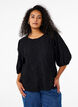 Blouse with texture and 3/4 sleeves, Black, Model image number 0