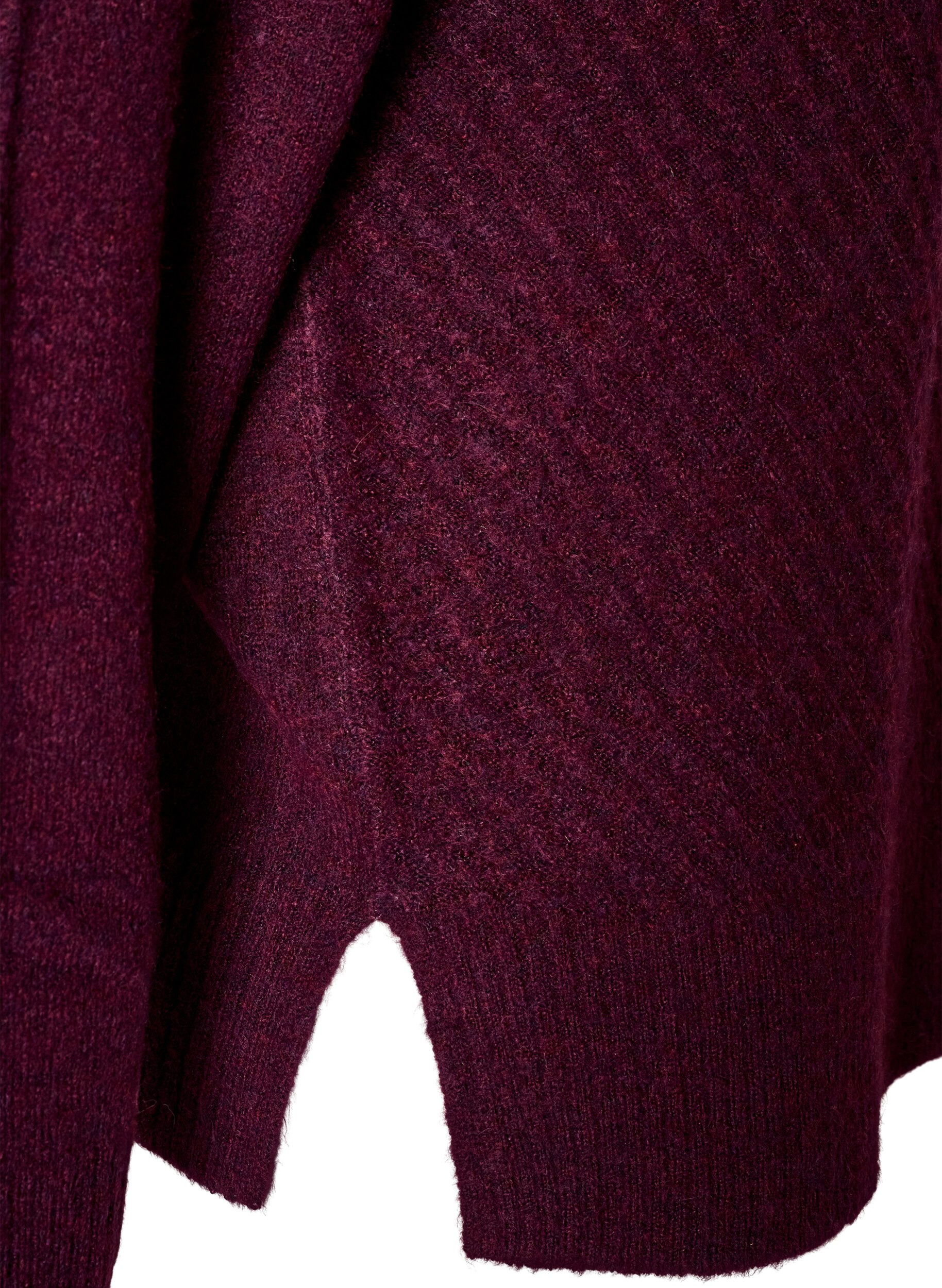 ZizzifashionKnitted blouse with V-shaped rib pattern and slits, Red, Packshot image number 3