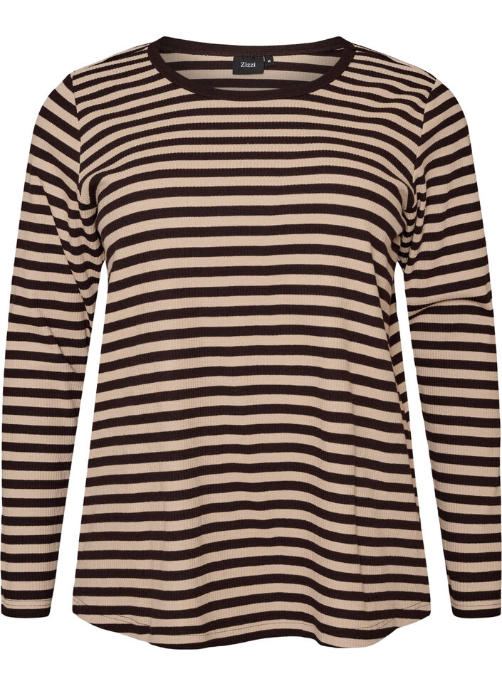 Striped blouse with long sleeves, Brown, Packshot image number 0