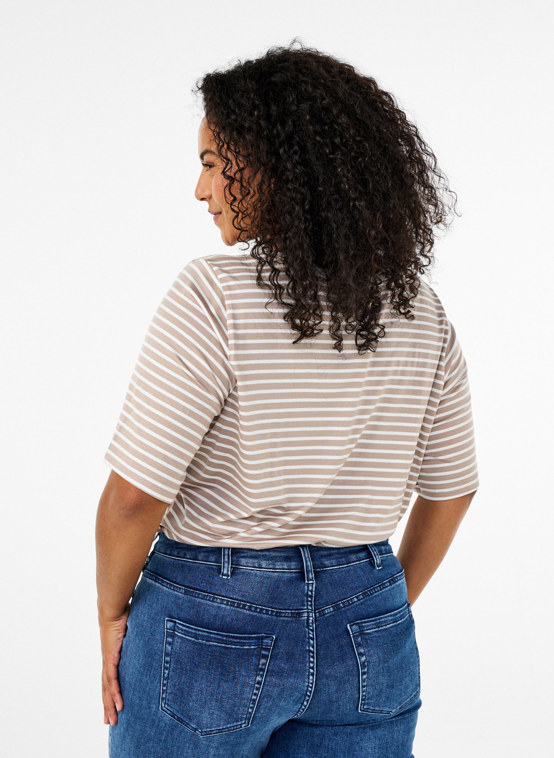 Zizzifashion T-shirt with TENCEL&trade; Lyocell and stripes, Beige, Model image number 1