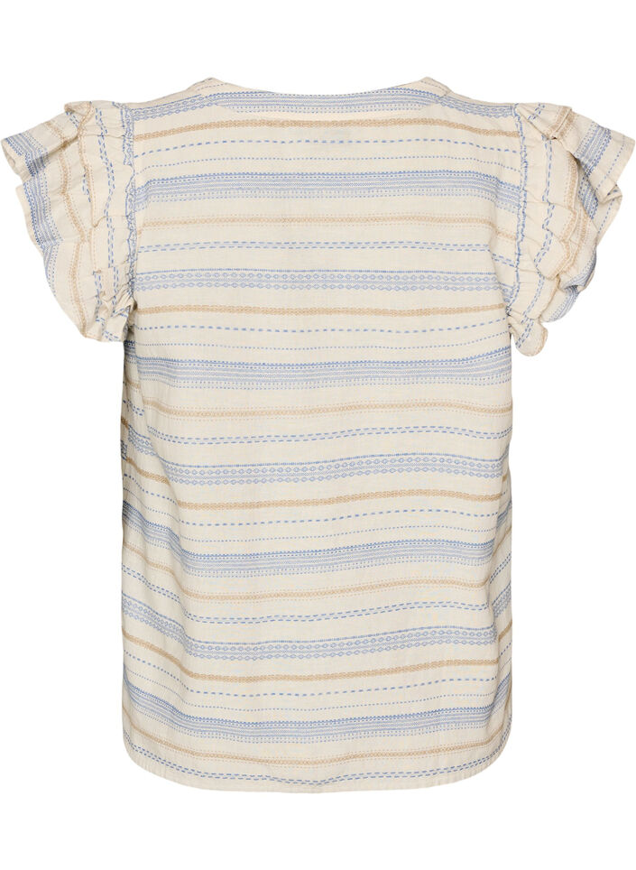 Sleeveless blouse with ruffles and patterned stripes, Vanilla, Packshot image number 1
