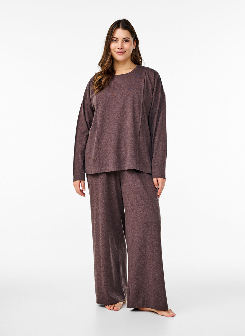 Loose jersey blouse with seam details, Brown, Model image number 1