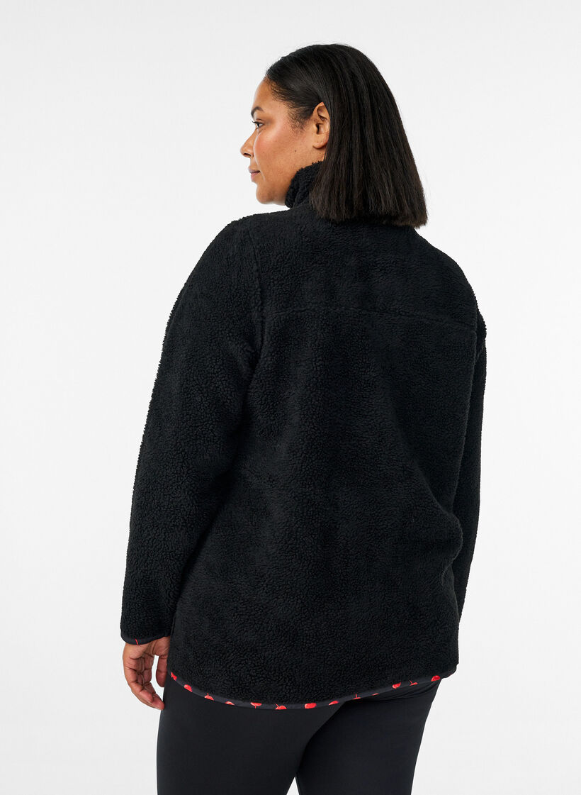 Teddy-fleece jacket with cherry details, Black, Model image number 2