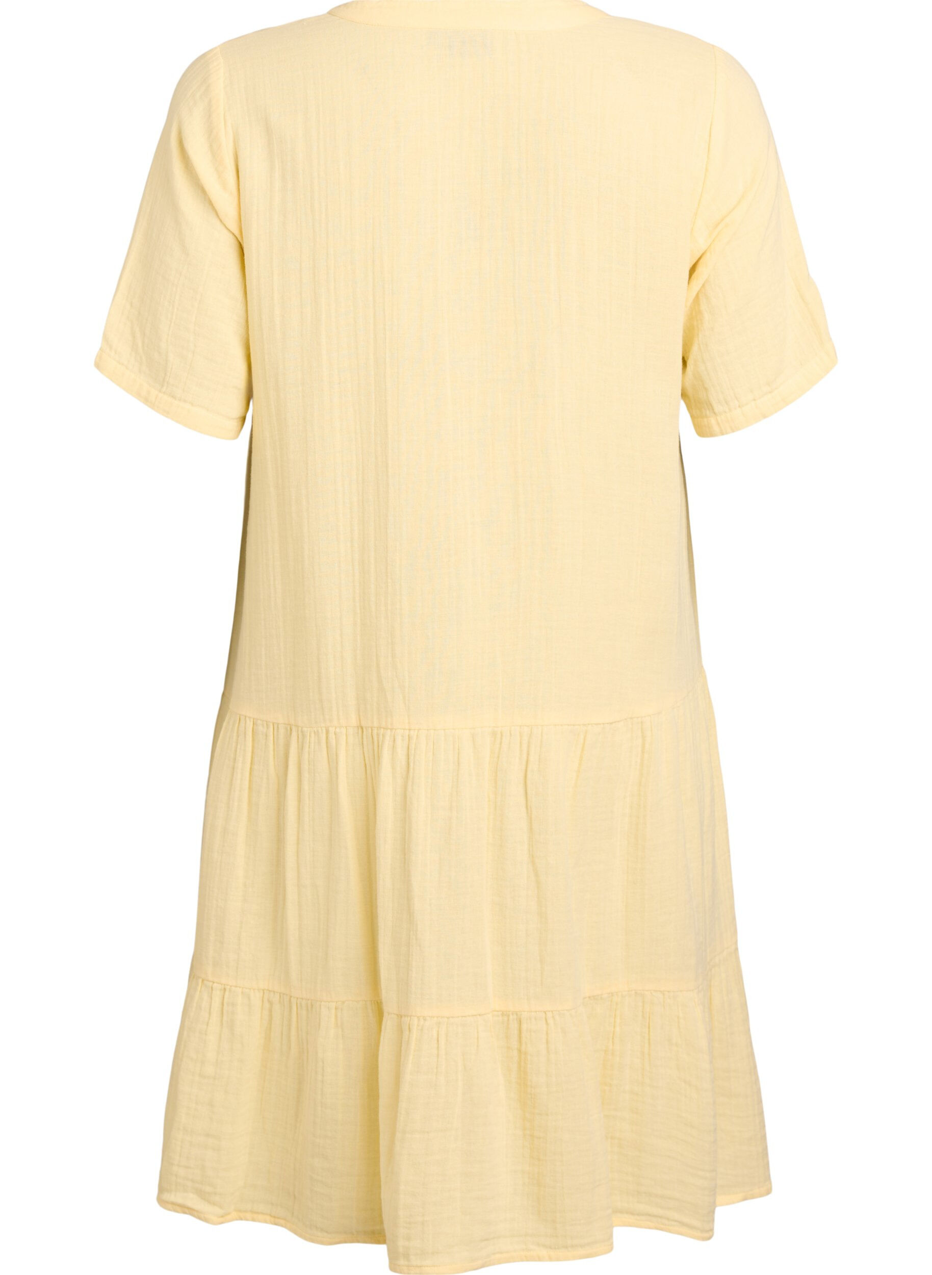 Zizzifashion Short A-line dress in cotton muslin, Yellow, Packshot image number 1
