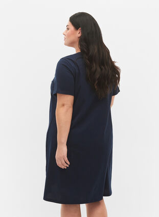 Organic cotton nightdress with V-neck , Navy Bl. W. Dreamer, Model image number 1