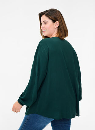 Long-sleeved viscose blouse with V-neck, Scarab, Model image number 1
