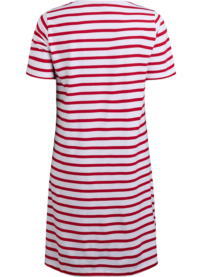 Striped jersey dress with short sleeves, Red, Packshot image number 1