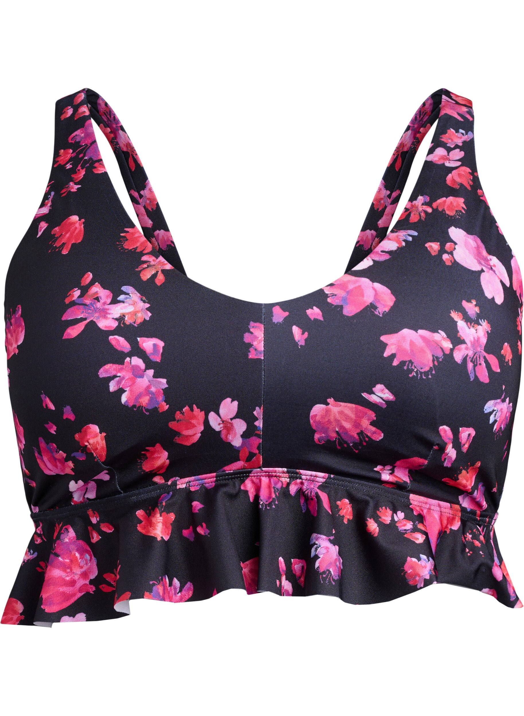 Floral bikini top with a ruffle trim