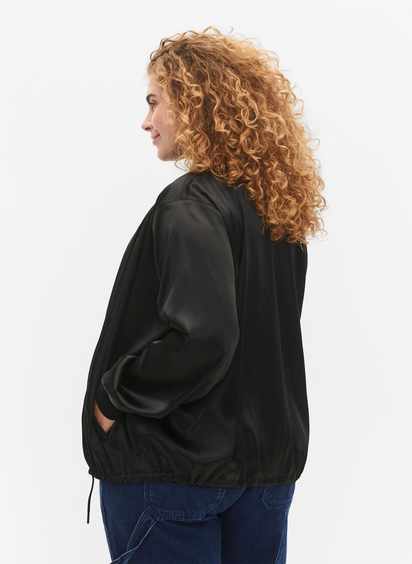 Bomber jacket with zipper and laces, Black, Model image number 1