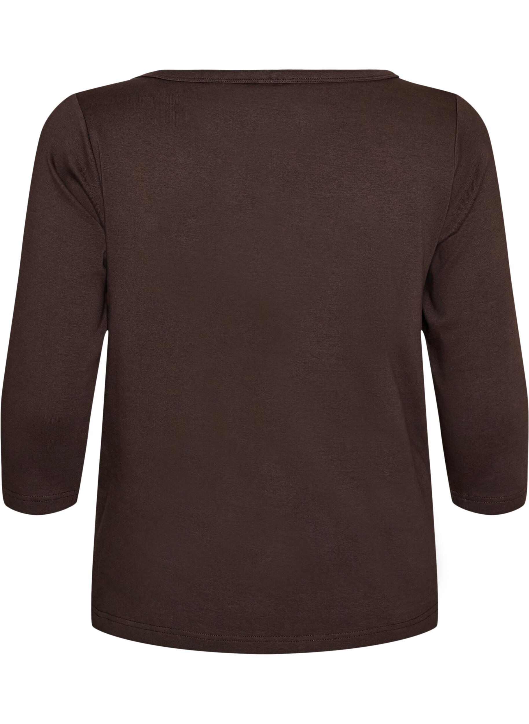 ZizzifashionBasic T-shirt with boat neckline and 3/4 sleeves, Brown, Packshot image number 1