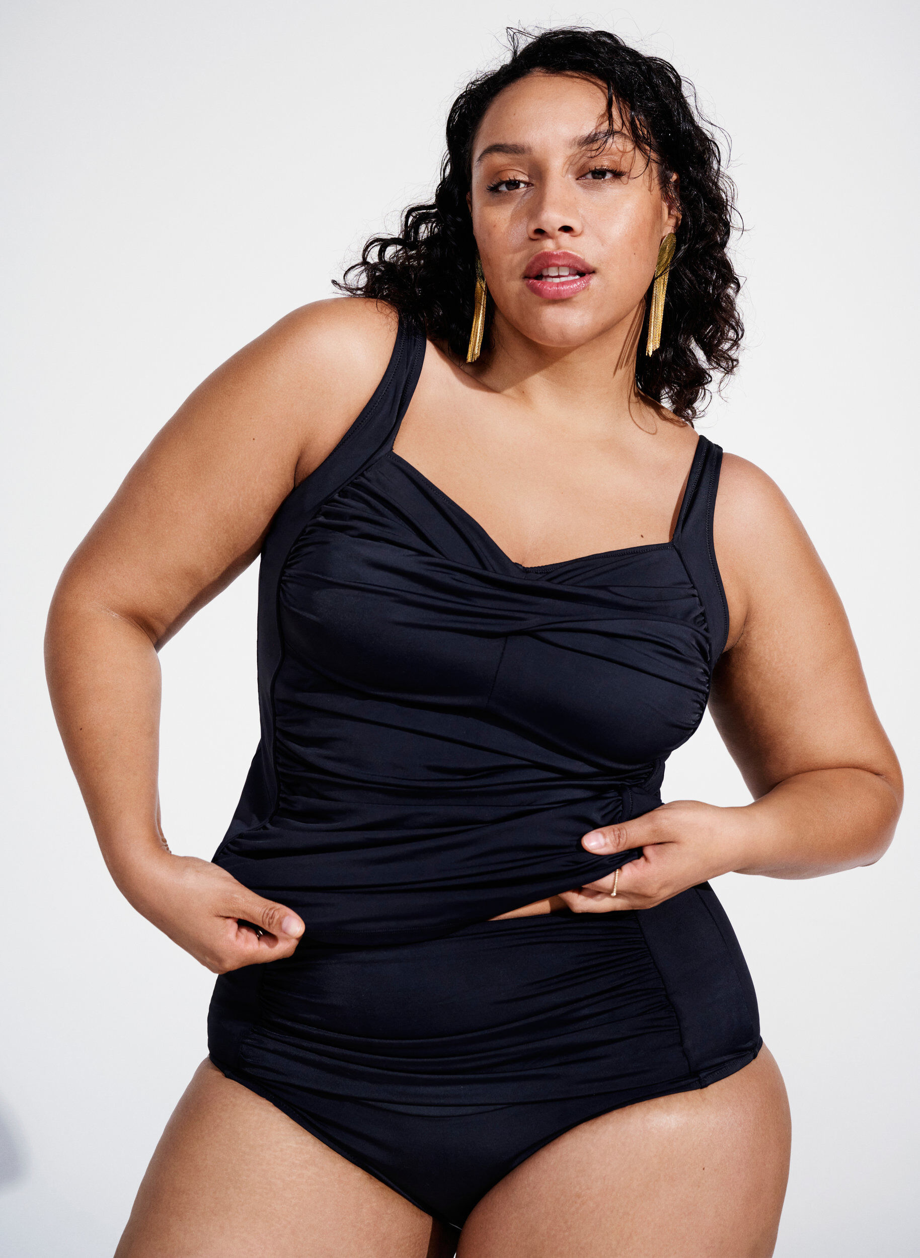 Zizzifashion Tankini with draping, Black, Image image number 0