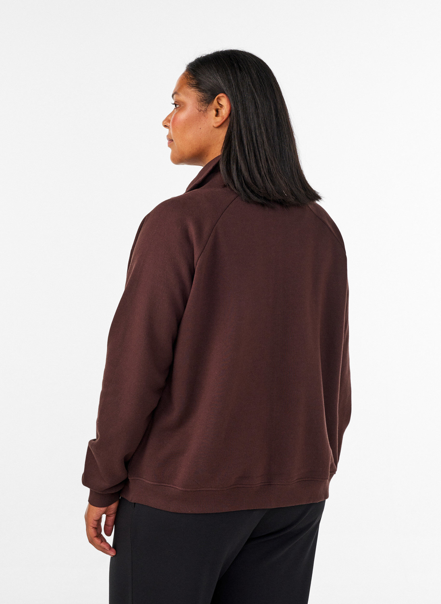 ZizzifashionSweat cardigan with high collar and zip, Brown, Model image number 2