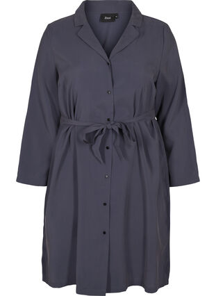 Viscose dress with buttons and belt, Odysses Gray, Packshot image number 0