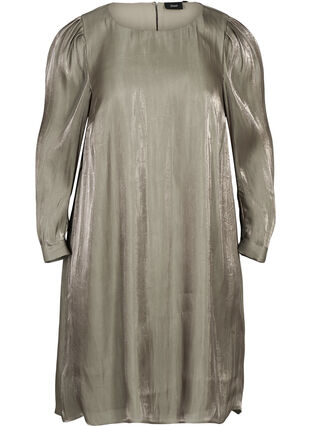 Shiny dress with long puff sleeves, Green As Sample, Packshot image number 0