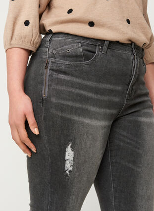 Super slim Amy jeans with distressed look, Grey Denim, Model image number 1