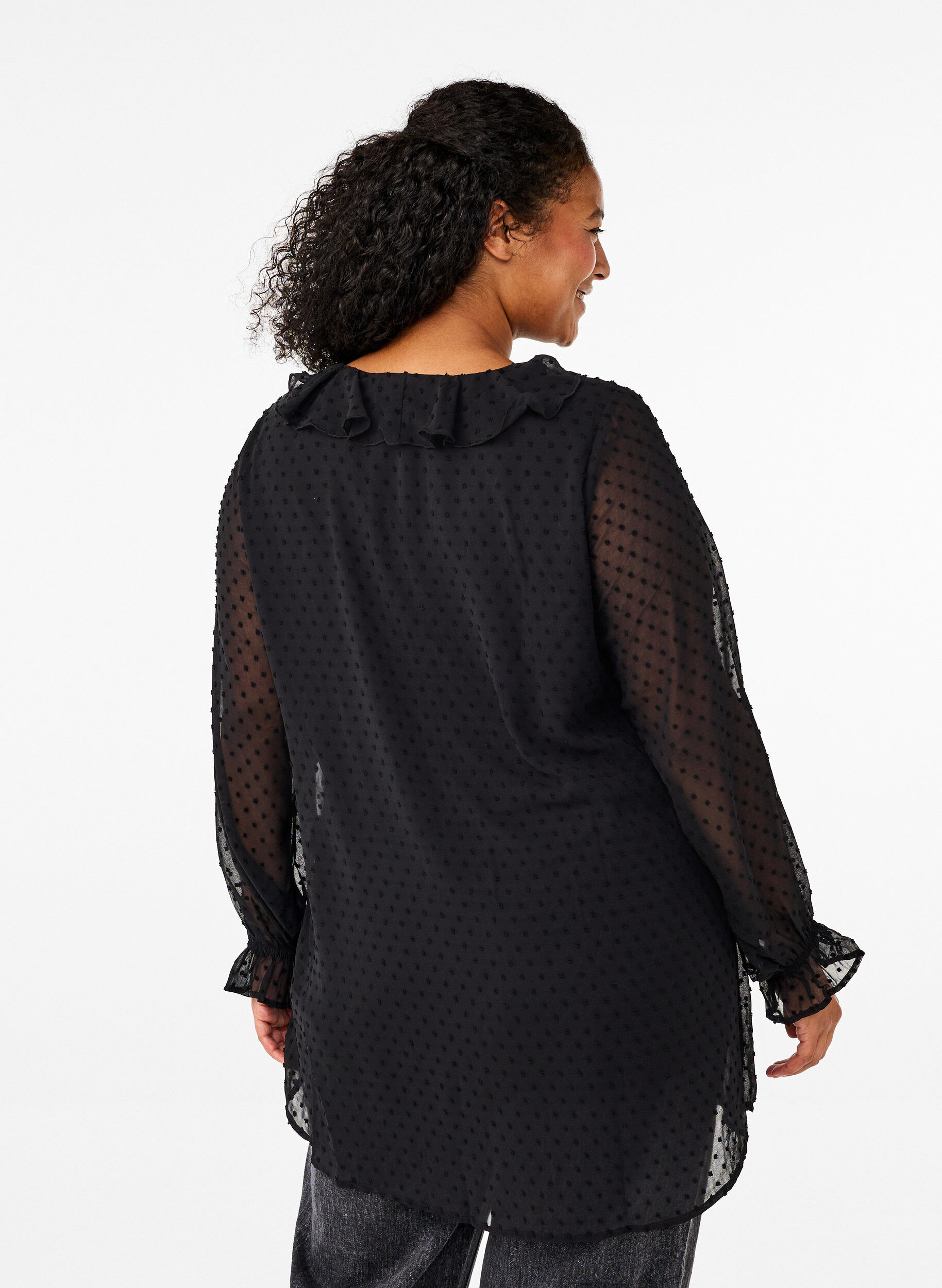 Zizzifashion Tunic with ruffles and dotted texture, Black, Model image number 1