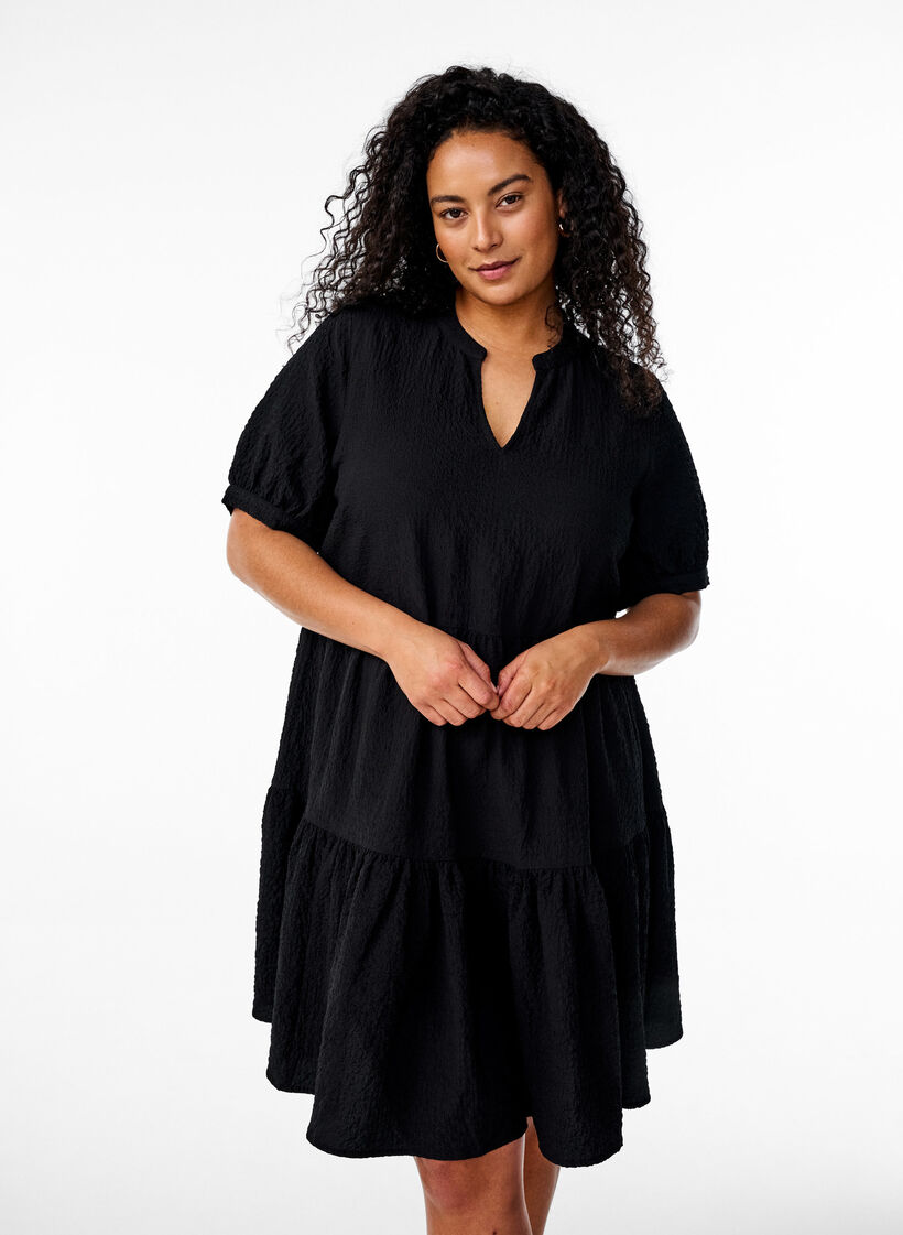 Short A-line dress, Black, Model image number 0