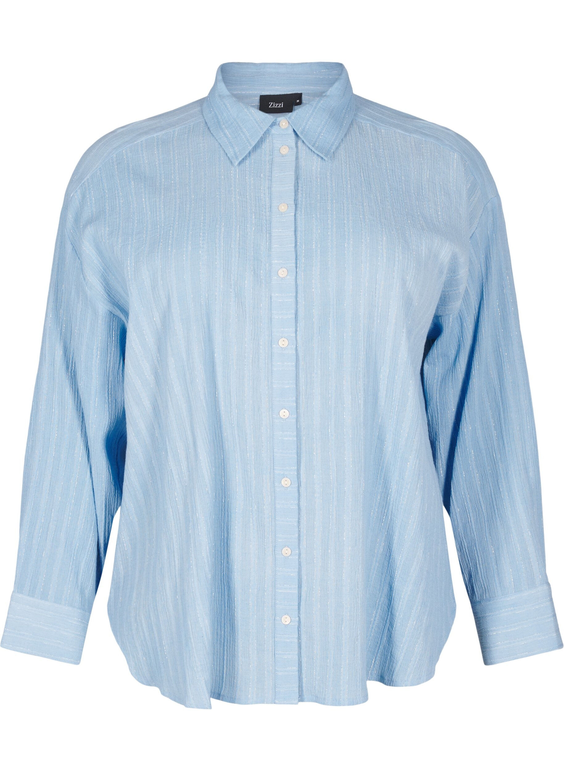 Loose shirt with striped texture and glitter thread