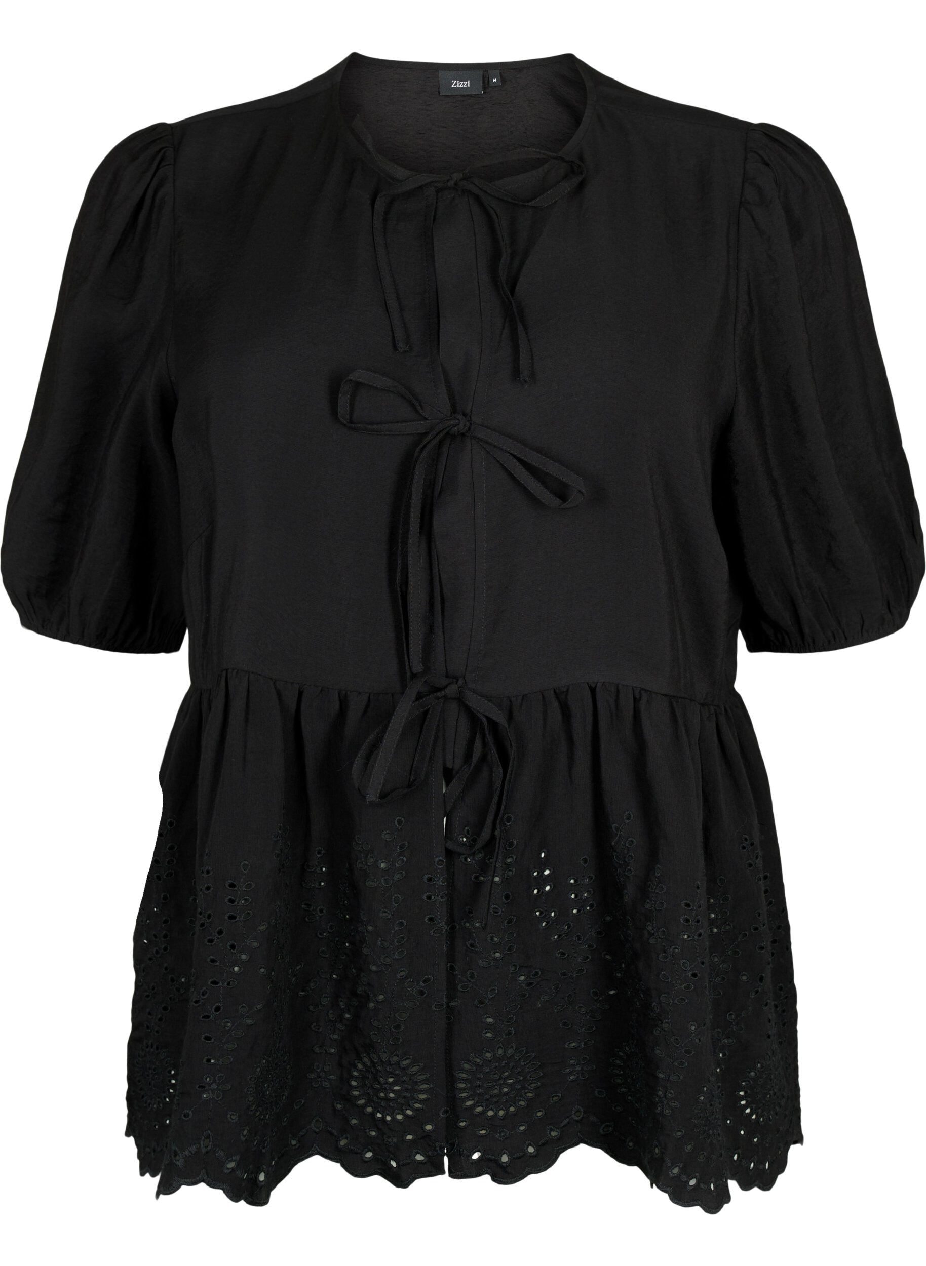 Zizzifashion Viscose blouse with embroidery anglaise, Black, Packshot image number 0