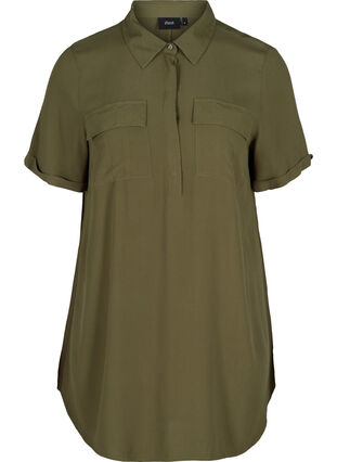 Short-sleeved tunic in viscose, Ivy Green, Packshot image number 0