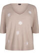 Knitted blouse with embroidered flowers, Simply Taupe Mel., Packshot image number 0
