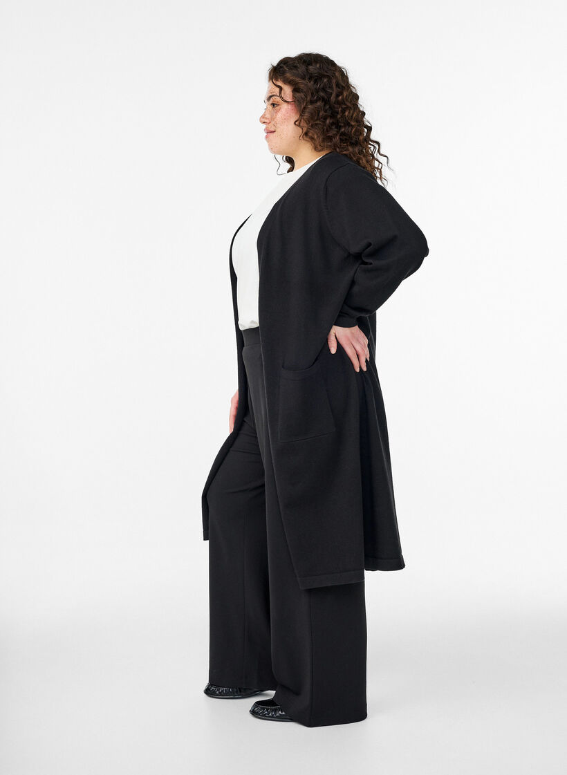 Long, open cardigan with pockets, Black, Model image number 2