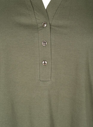 Cotton t-shirt with V-neck and buttons, Thyme, Packshot image number 2