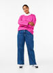 Knitted blouse with a round neck and center seam, Fuchsia Red Mel., Model image number 2