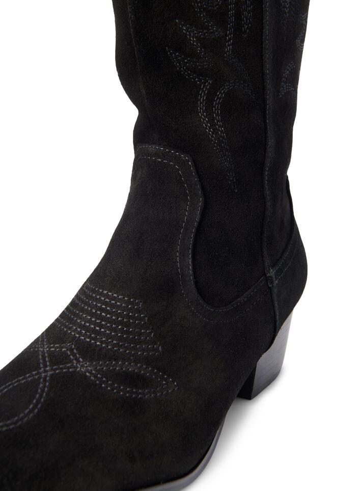 Wide fit - Suede cowboy boots, Black, Packshot image number 2