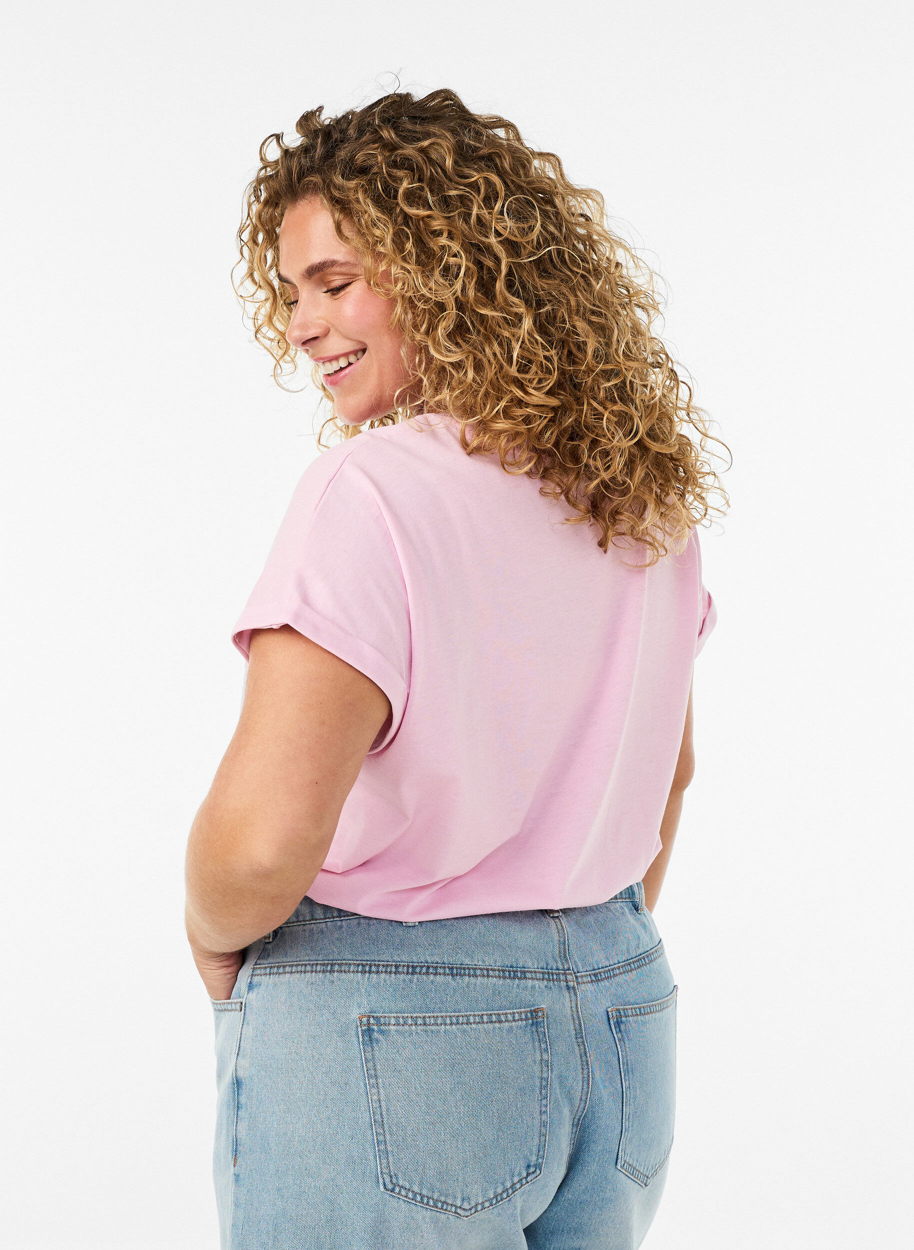 ZizzifashionShort-sleeved cotton blend T-shirt, Rose, Model image number 2