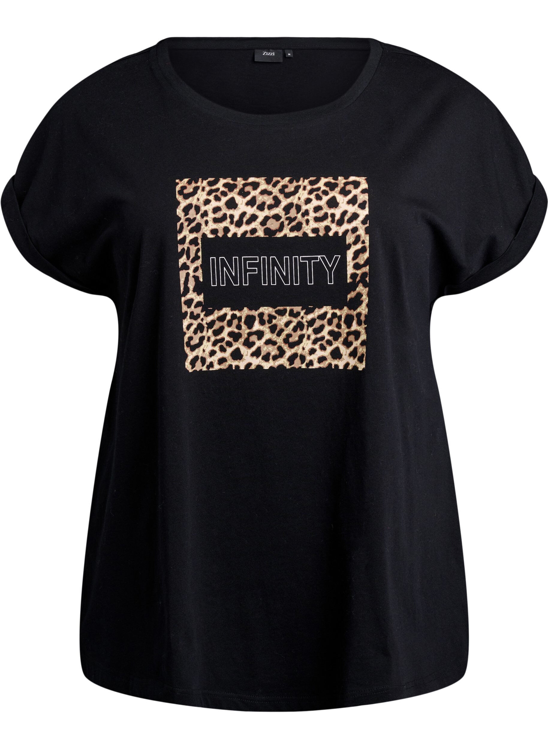 Zizzifashion T-shirt with leopard print and text, Black Leo, Packshot image number 0