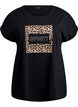 T-shirt with leopard print and text, Black Leo, Packshot image number 0