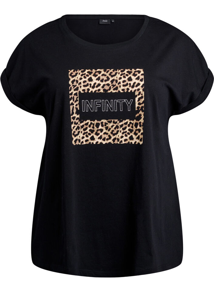 T-shirt with leopard print and text, Black Leo, Packshot image number 0