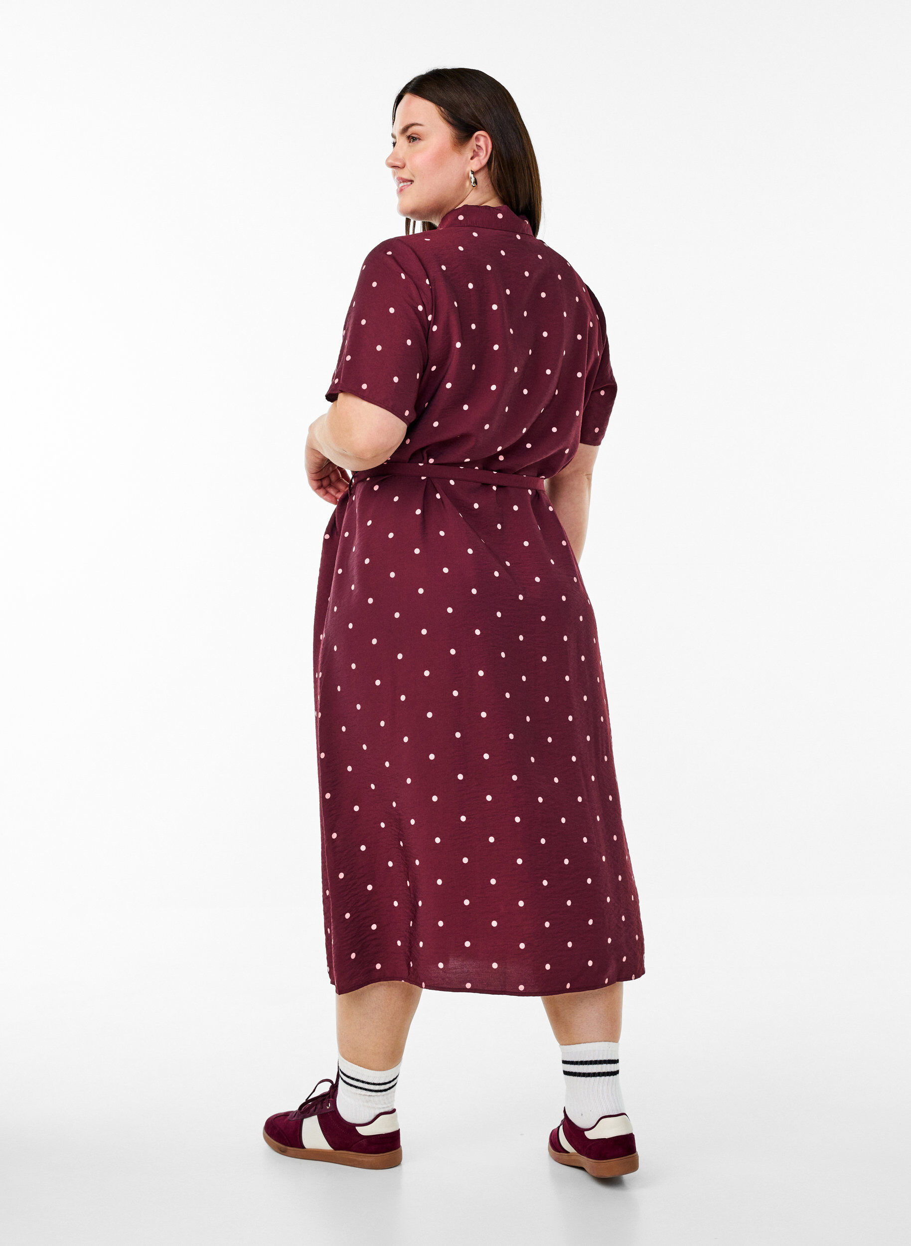 Zizzifashion Midi shirt dress with polka dots, Red, Model image number 2
