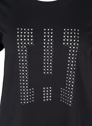 Cotton t-shirt with sequins, Black w Excla, Packshot image number 2