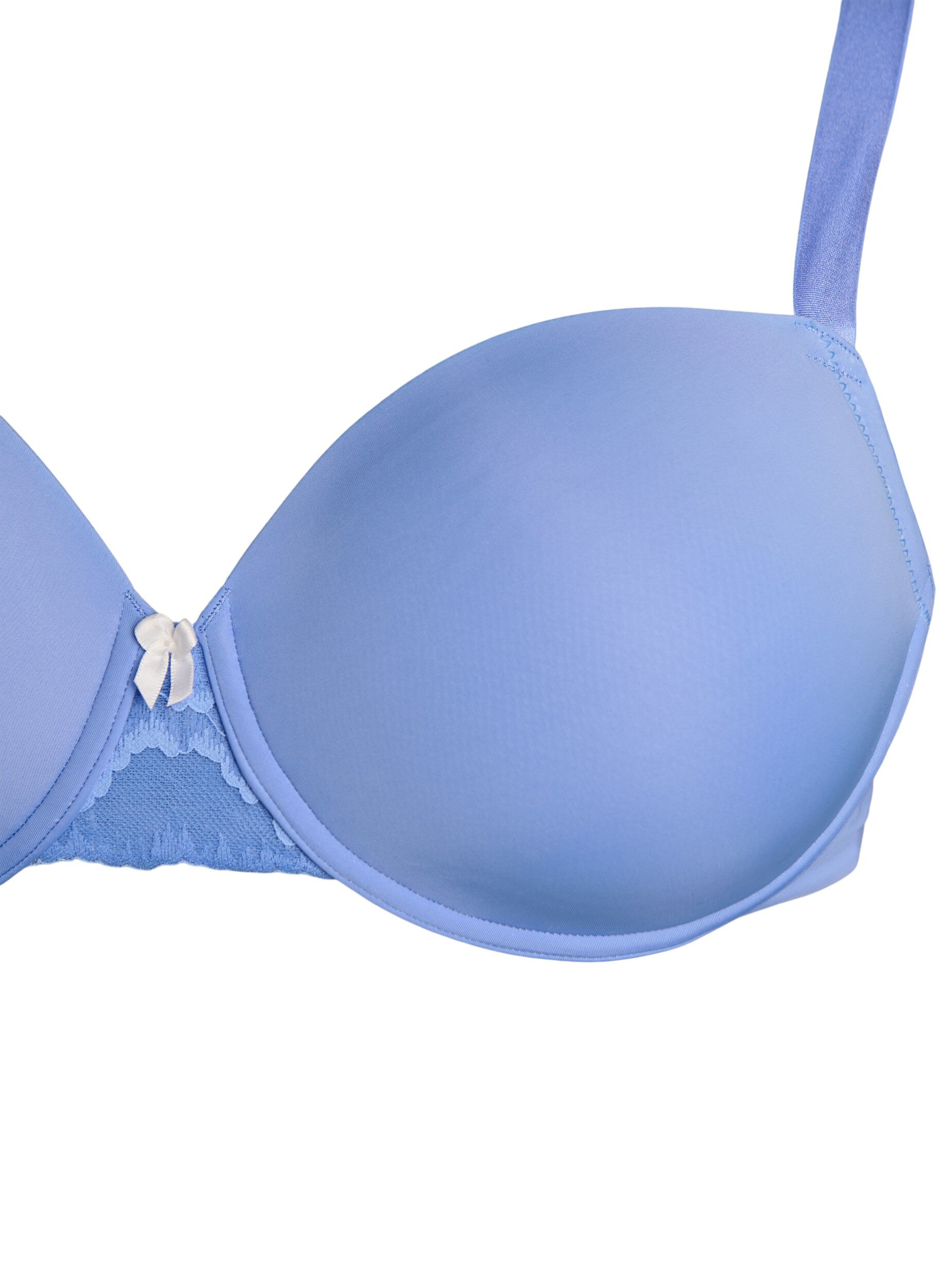 Zizzifashion Moulded microfibre bra with lace detail and bow, Blue, Packshot image number 2