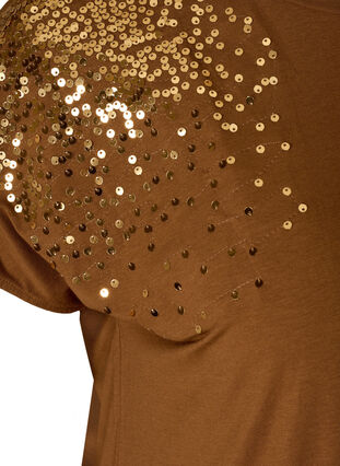 Short-sleeve T-shirt with sequins, Brown ASS, Packshot image number 3