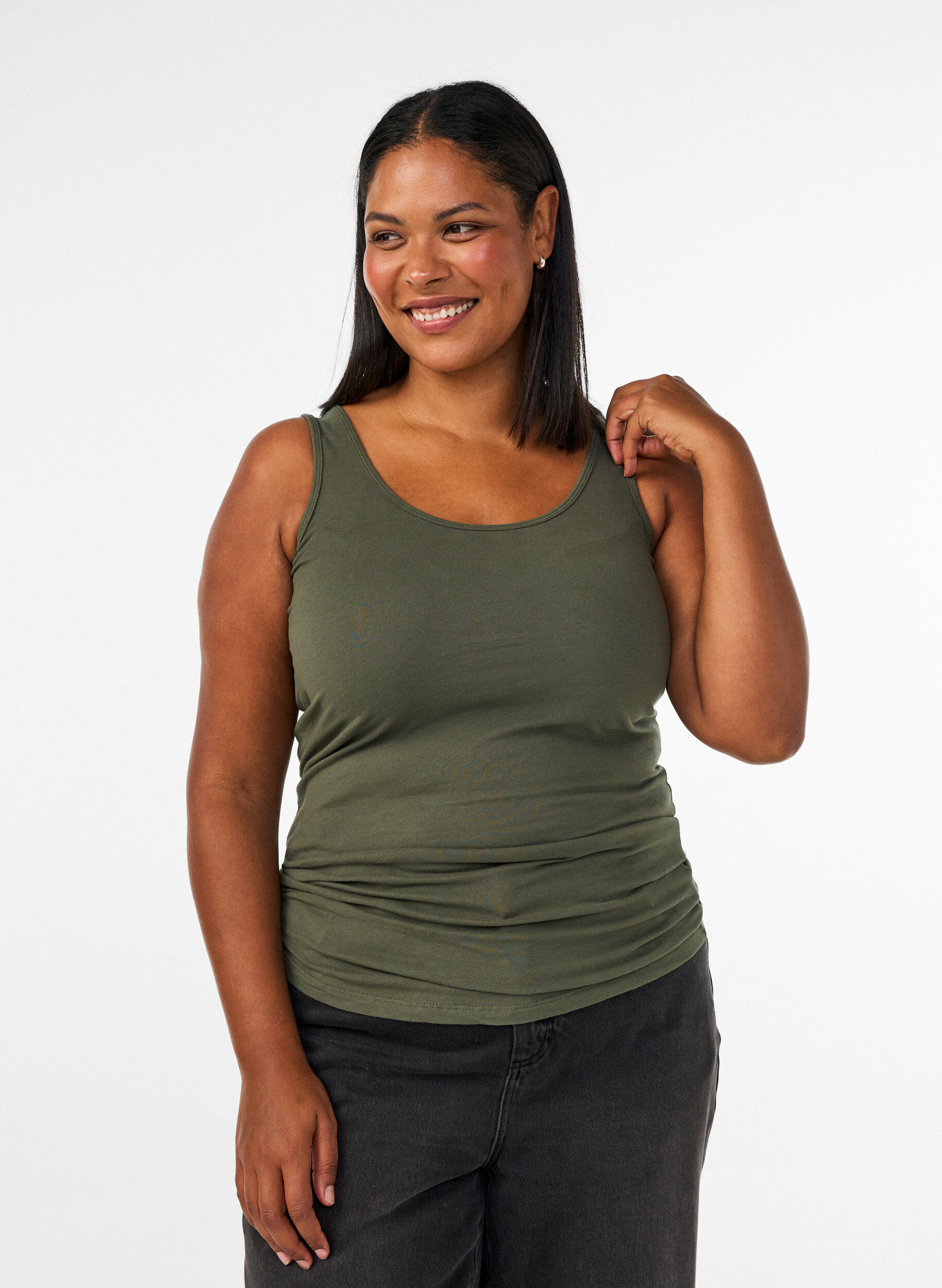Solid color basic top in cotton, Green, Model