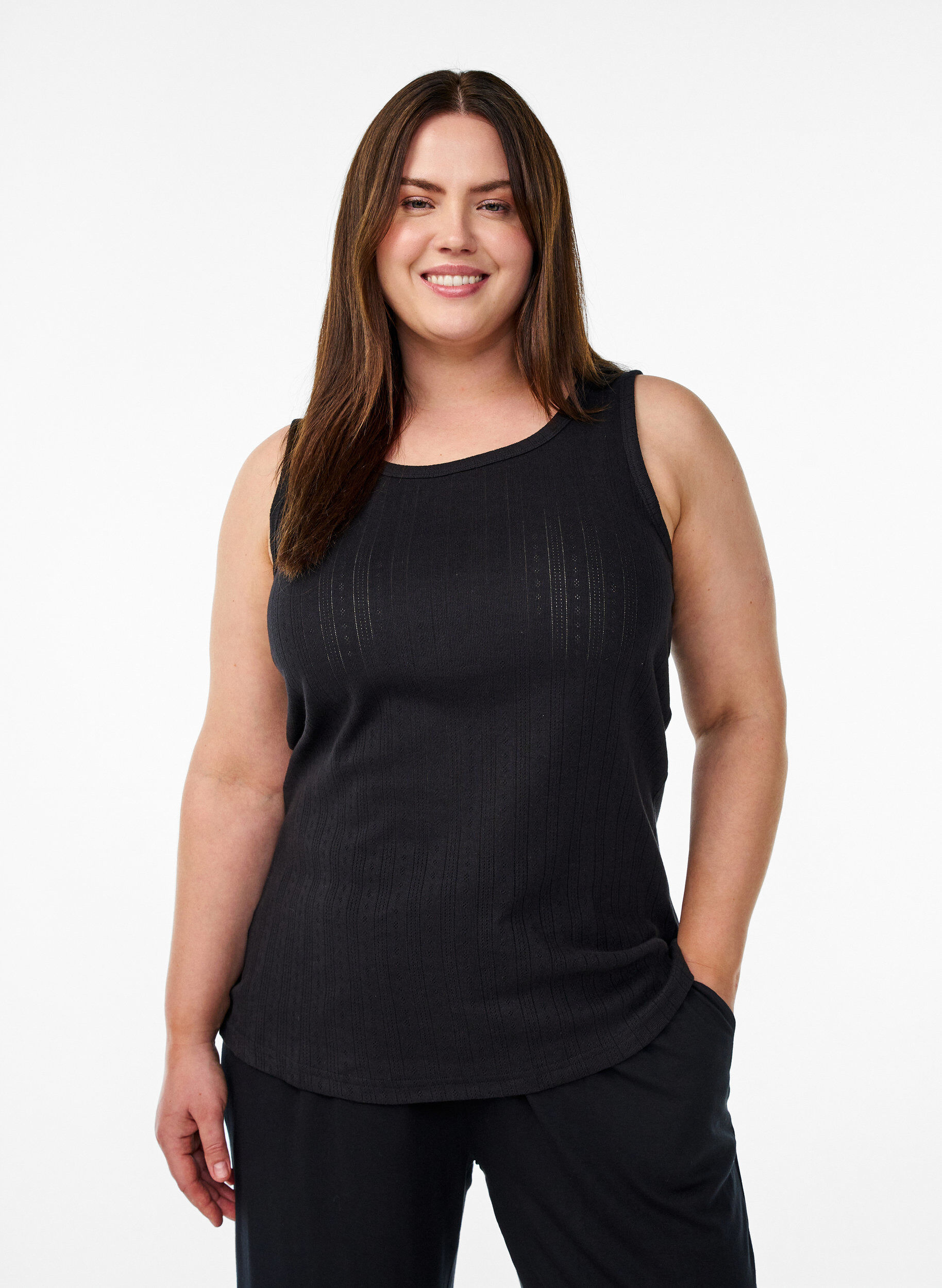 ZizzifashionNight top in organic cotton with a textured pattern, Black, Model image number 0
