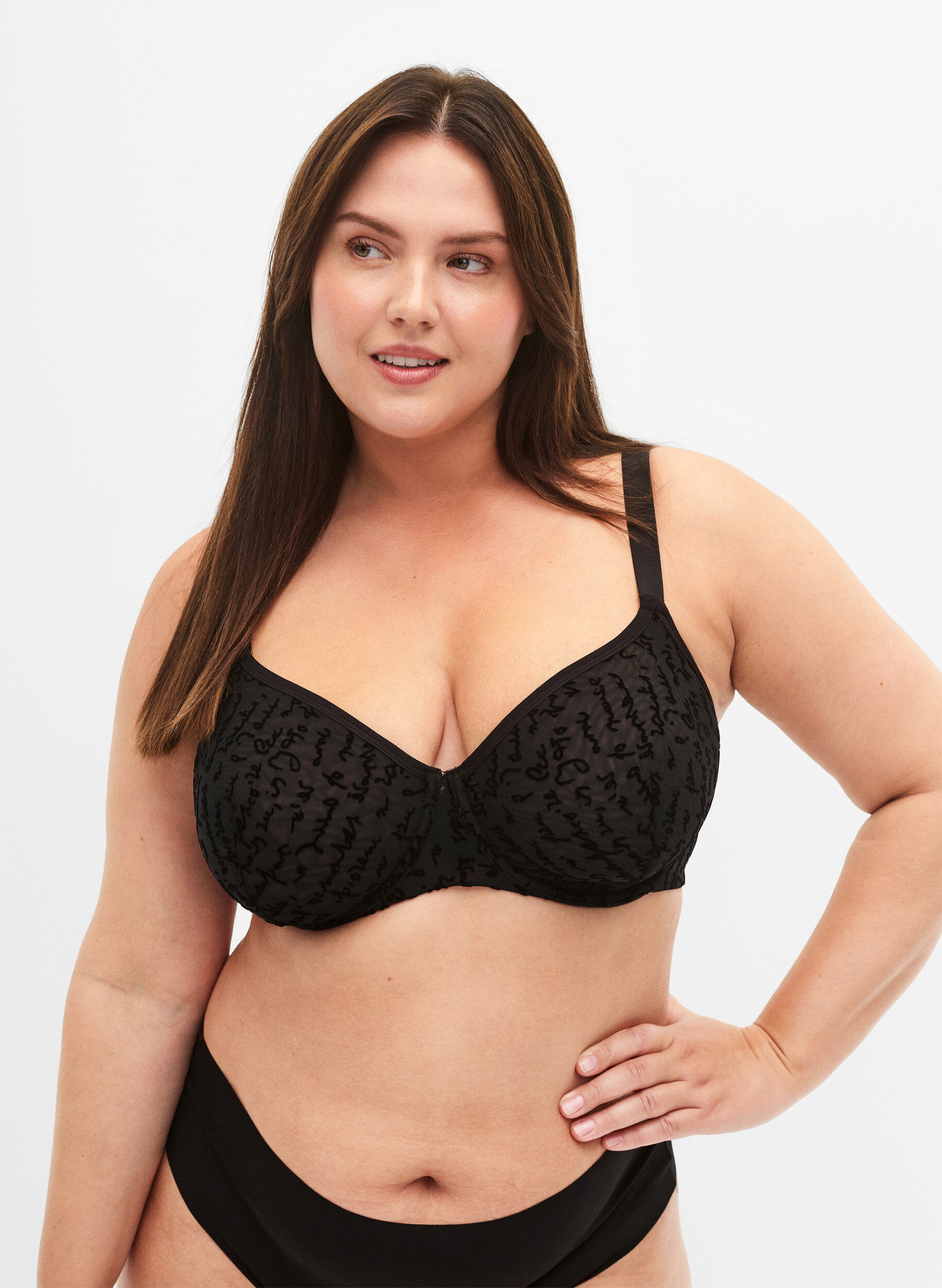 Zizzifashion Full cover bra with text print, Black, Model image number 0