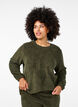 Loose teddy blouse with round neck, Forest Night, Model image number 0