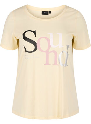 Organic cotton T-shirt with print, Light Yellow, Packshot image number 0