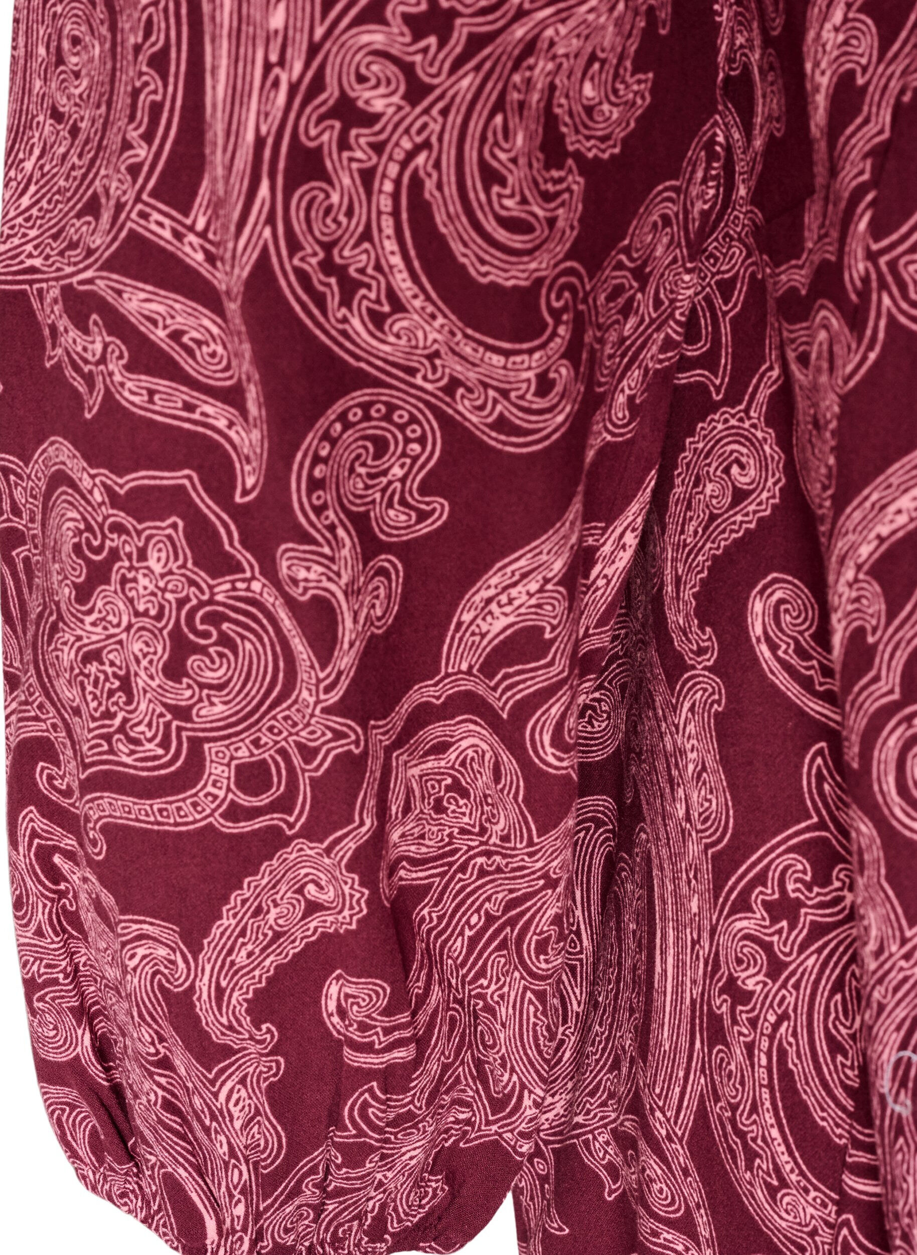 ZizzifashionShort cotton dress with an elasticated hem and long sleeves, Dark Bordeaux, Packshot image number 3
