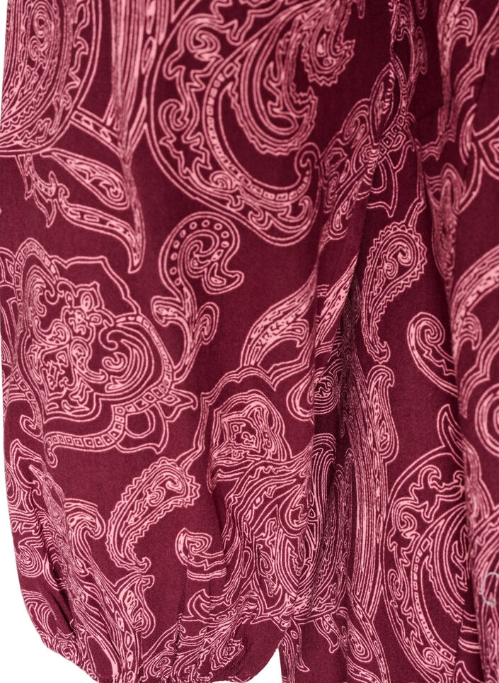 Short cotton dress with an elasticated hem and long sleeves, Dark Bordeaux, Packshot image number 3