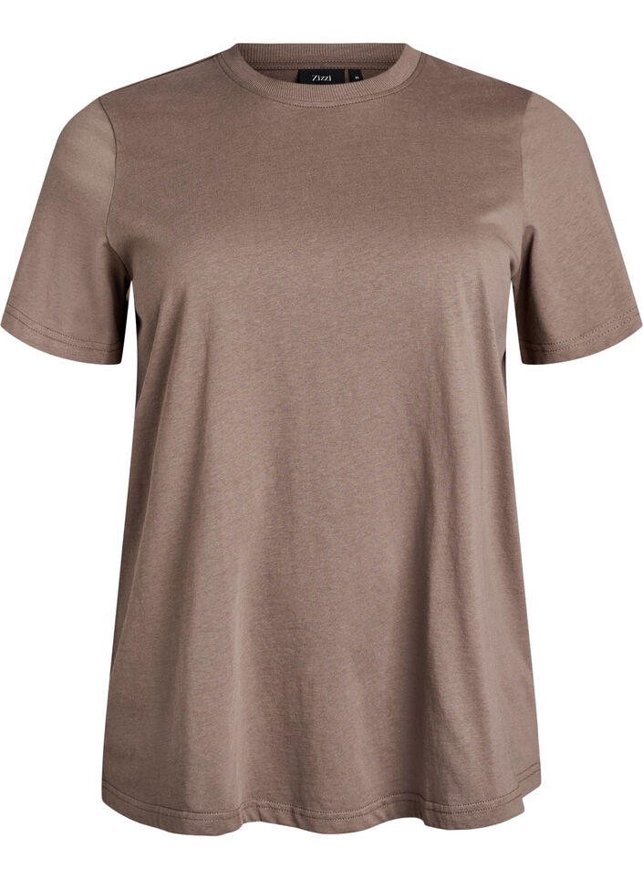 Basic cotton t-shirt with a round neck, Brown, Packshot image number 0